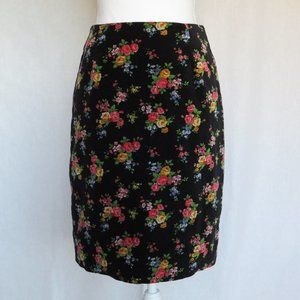 Vintage Women’s Girl’s Floral Motifs Pencil Black Velour Lining Skirt size M